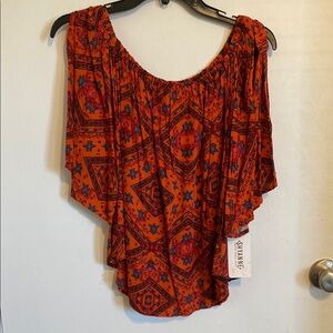 Shyanne Orange Asymmetrical Flutter Sleeve Blouse